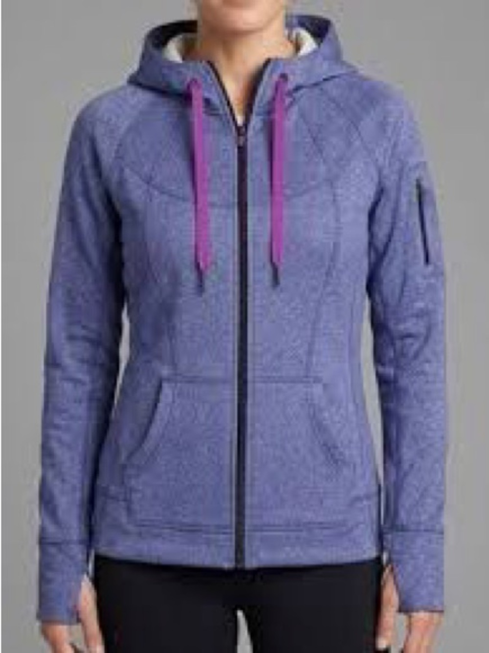 Athleta Lux Stronger Fleece line Zip-Up Hoodie with Pink Drawcords